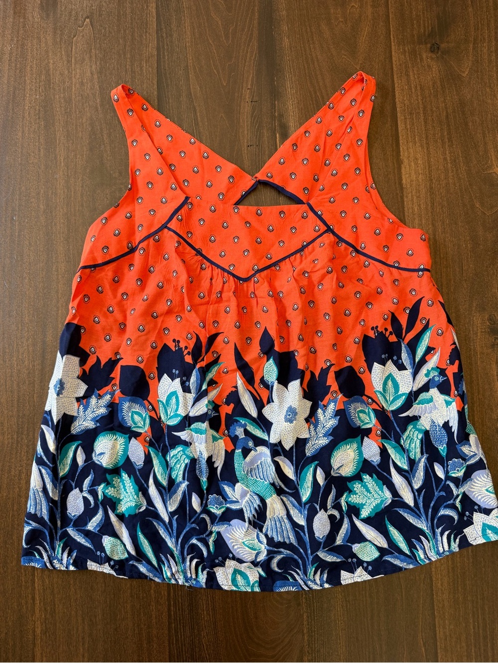 Maeve Coral and Navy Floral Border Tank Top